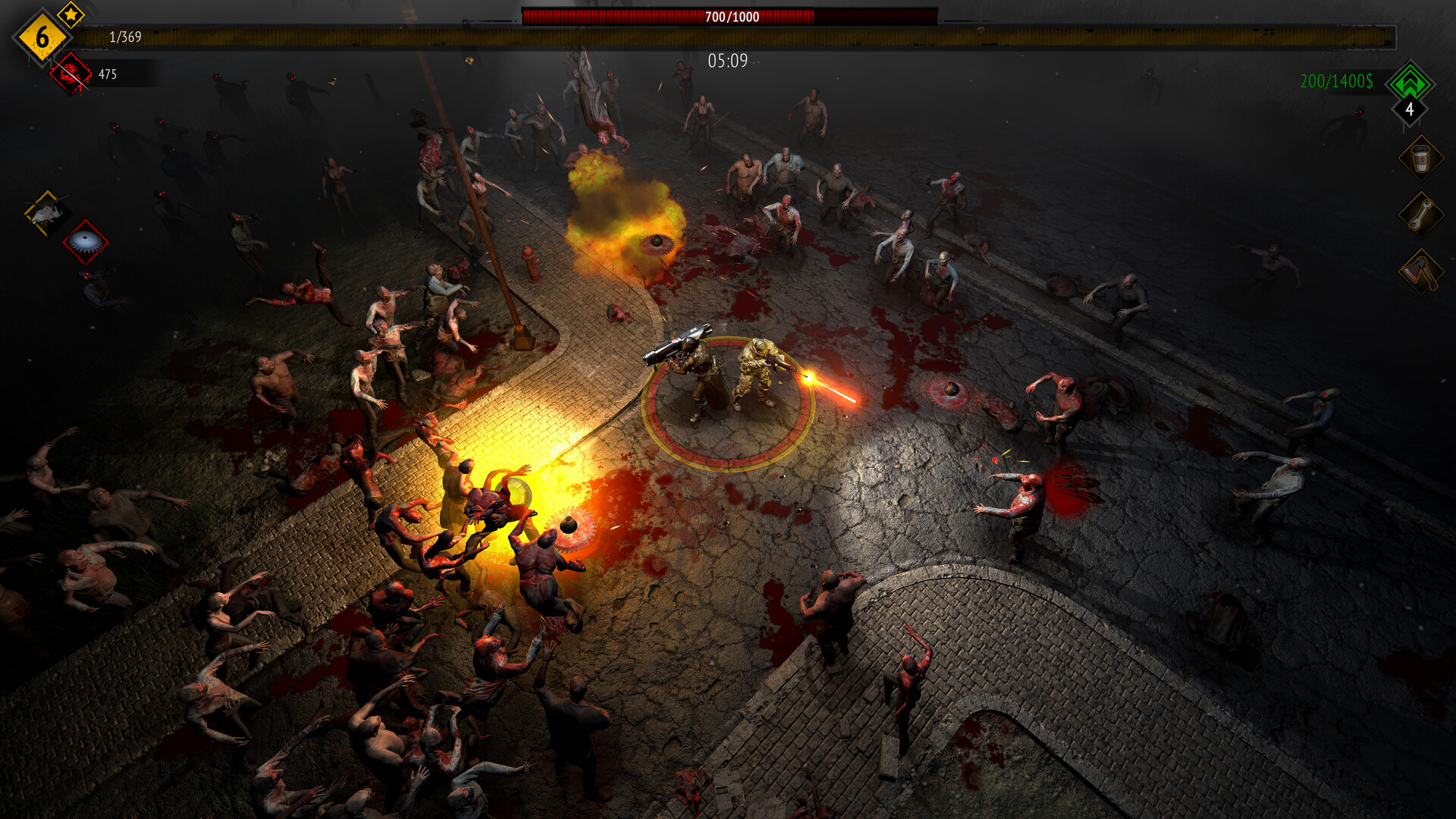 Official gameplay screenshot of a squad fighting a zombie horde