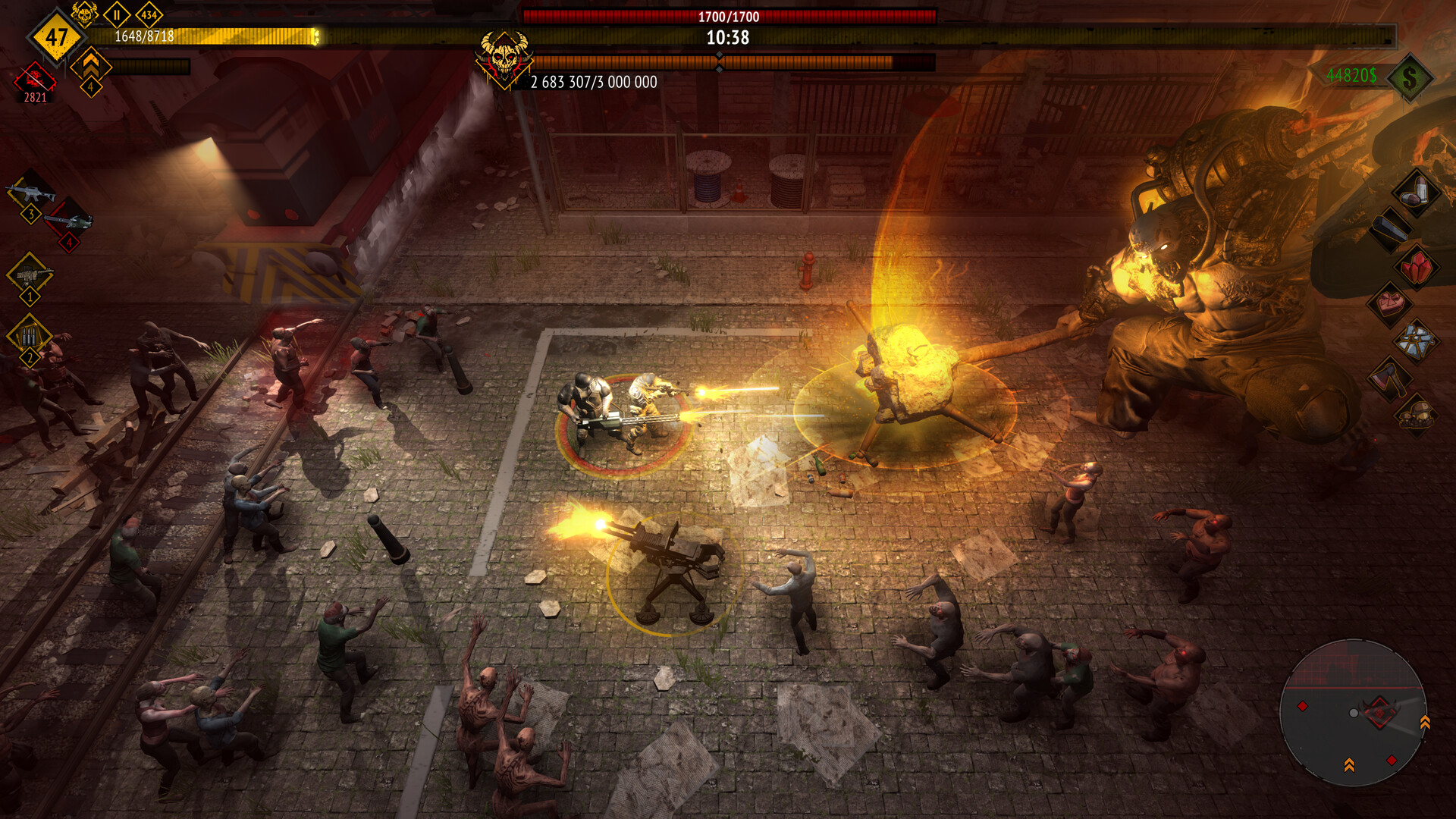 Official gameplay screenshot of a squad fighting a giant boss